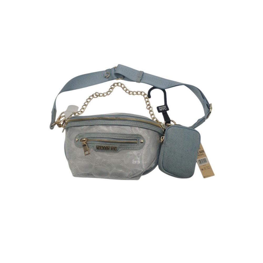 (NWT) Madden NYC Clear Stadium Approved Crossbody Purse Blue With Gold Trim